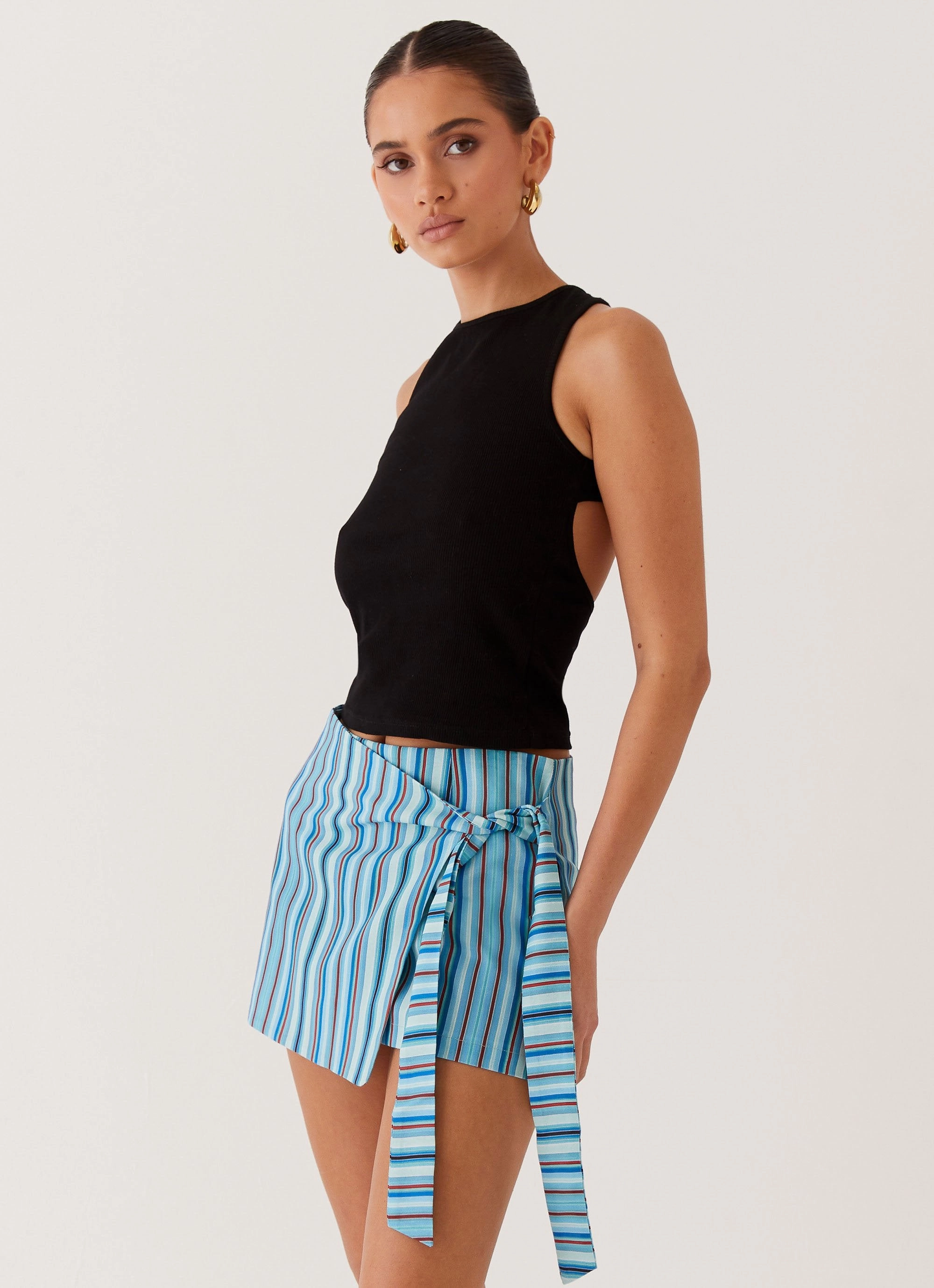 Steal Away Linen Wrap Skirt - Blue Stripe