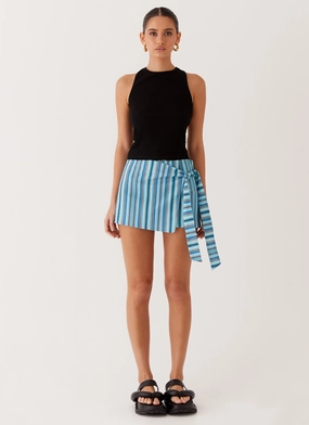 Steal Away Linen Wrap Skirt - Blue Stripe Steal Away Linen Wrap Skirt - Blue Stripe