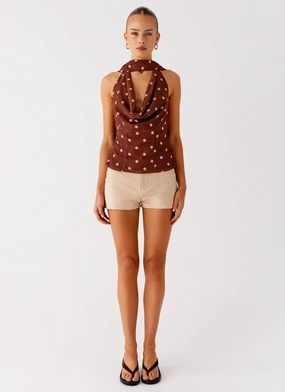 Stealing Love Scarf Top - Chocolate Strawberry Dot Stealing Love Scarf Top - Chocolate Strawberry Dot