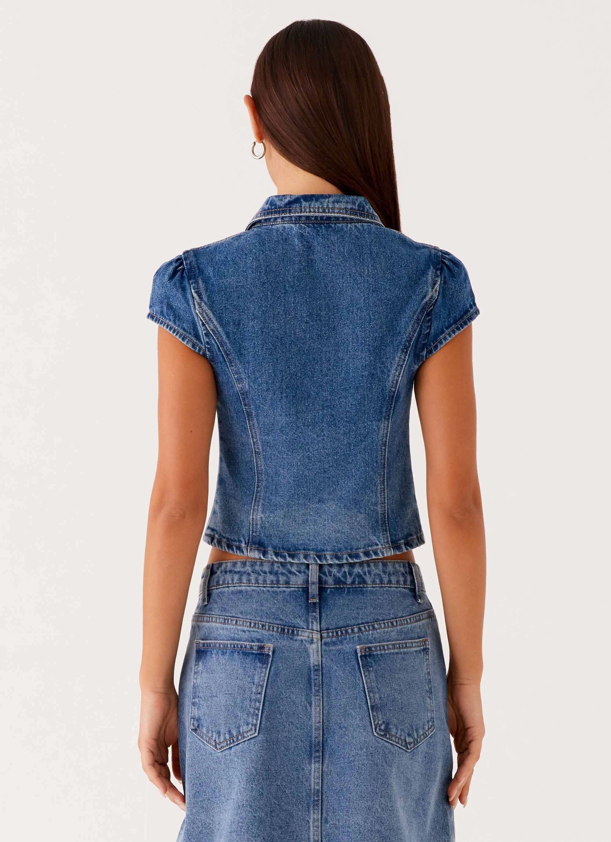 Stella Button Up Top - Blue