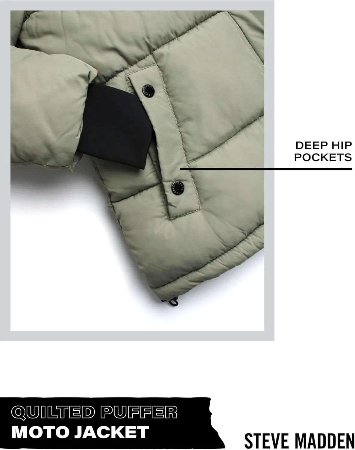 Steve Madden Quilted Moto Puffer Jacket - Heavyweight Hooded Winter Coat - Insulated Outerwear Jacket for Women (Sizes: S-XL)