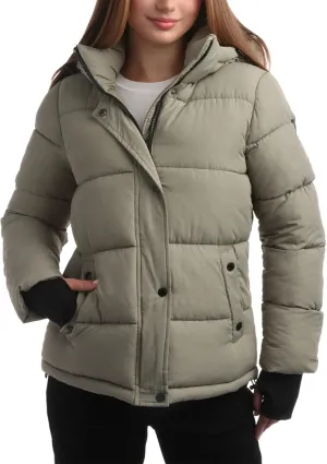 Steve Madden Quilted Moto Puffer Jacket - Heavyweight Hooded Winter Coat - Insulated Outerwear Jacket for Women (Sizes: S-XL)