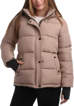 Steve Madden Quilted Moto Puffer Jacket - Heavyweight Hooded Winter Coat - Insulated Outerwear Jacket for Women (Sizes: S-XL)