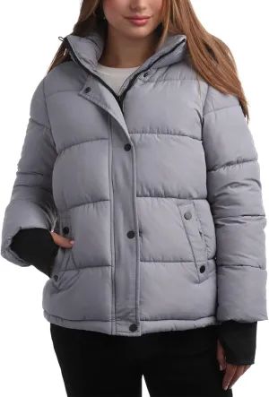 Steve Madden Quilted Moto Puffer Jacket - Heavyweight Hooded Winter Coat - Insulated Outerwear Jacket for Women (Sizes: S-XL)