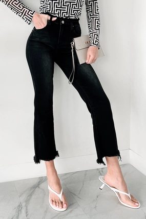 Stormy Weather Risen Black Washed Cropped Frayed Bootcut Jeans (Black) Stormy Weather Risen Black Washed Cropped Frayed Bootcut Jeans (Black)
