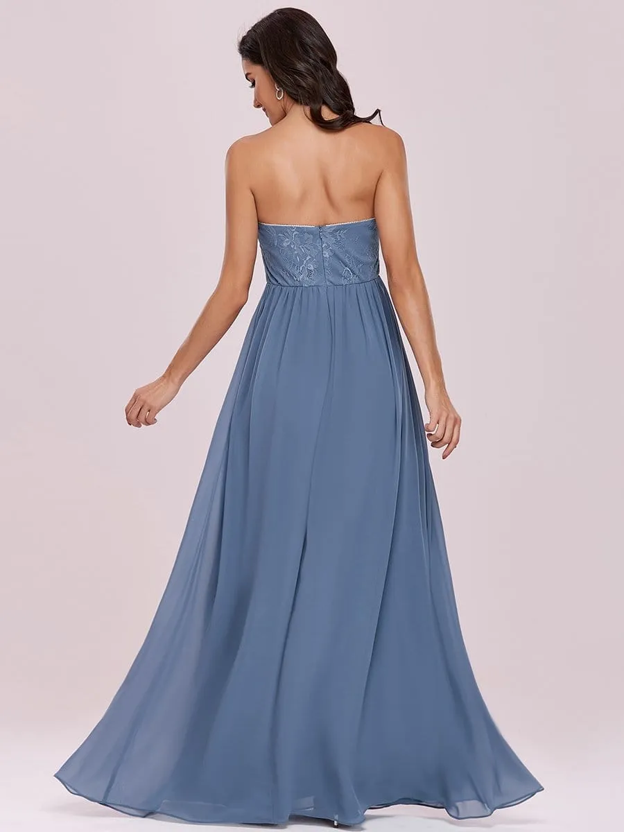 Strapless Floor Length Sweetheart A-line Lace Evening Gown