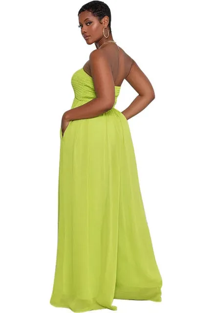 Strapless Wide Leg Backless Overalls One Piece Jumpsuit