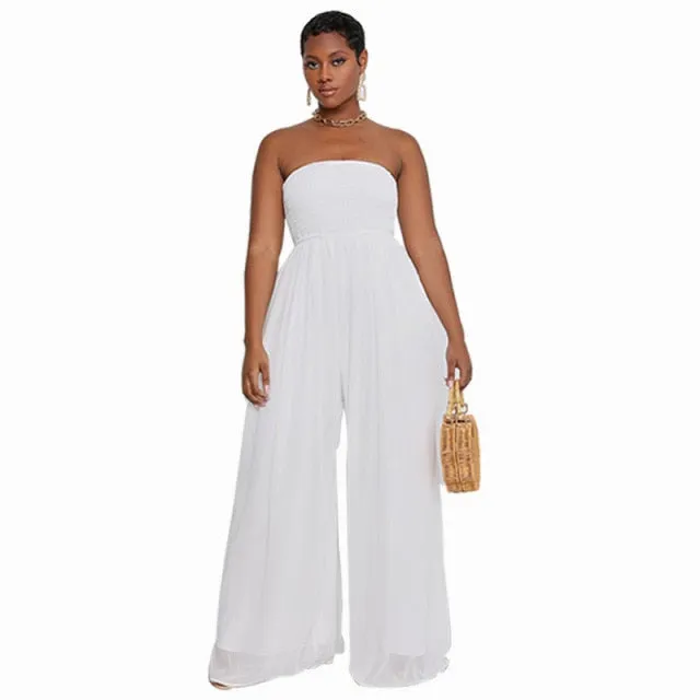 Strapless Wide Leg Backless Overalls One Piece Jumpsuit