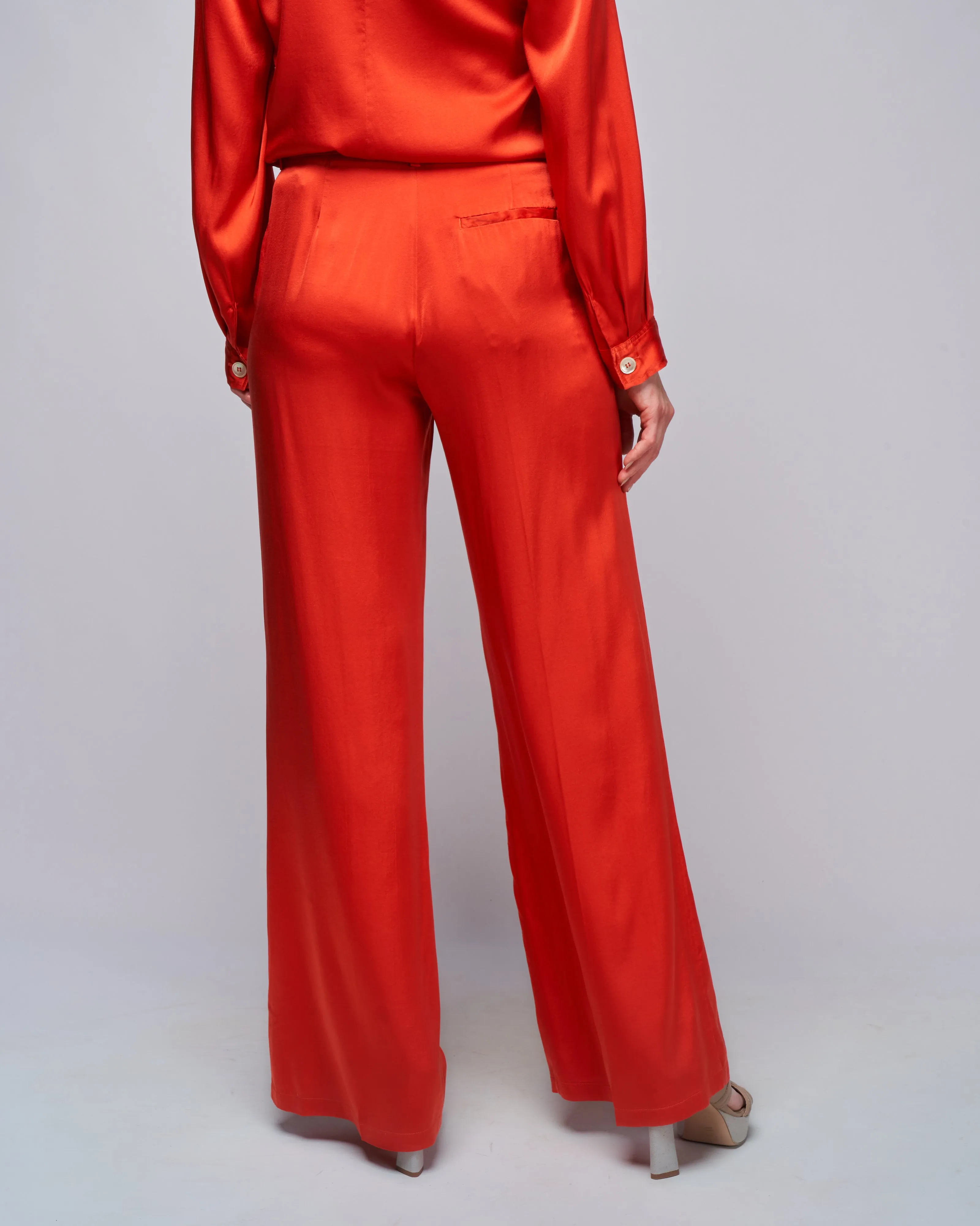 stretch silk satin wide pant - deep orange