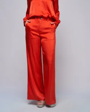 stretch silk satin wide pant - deep orange