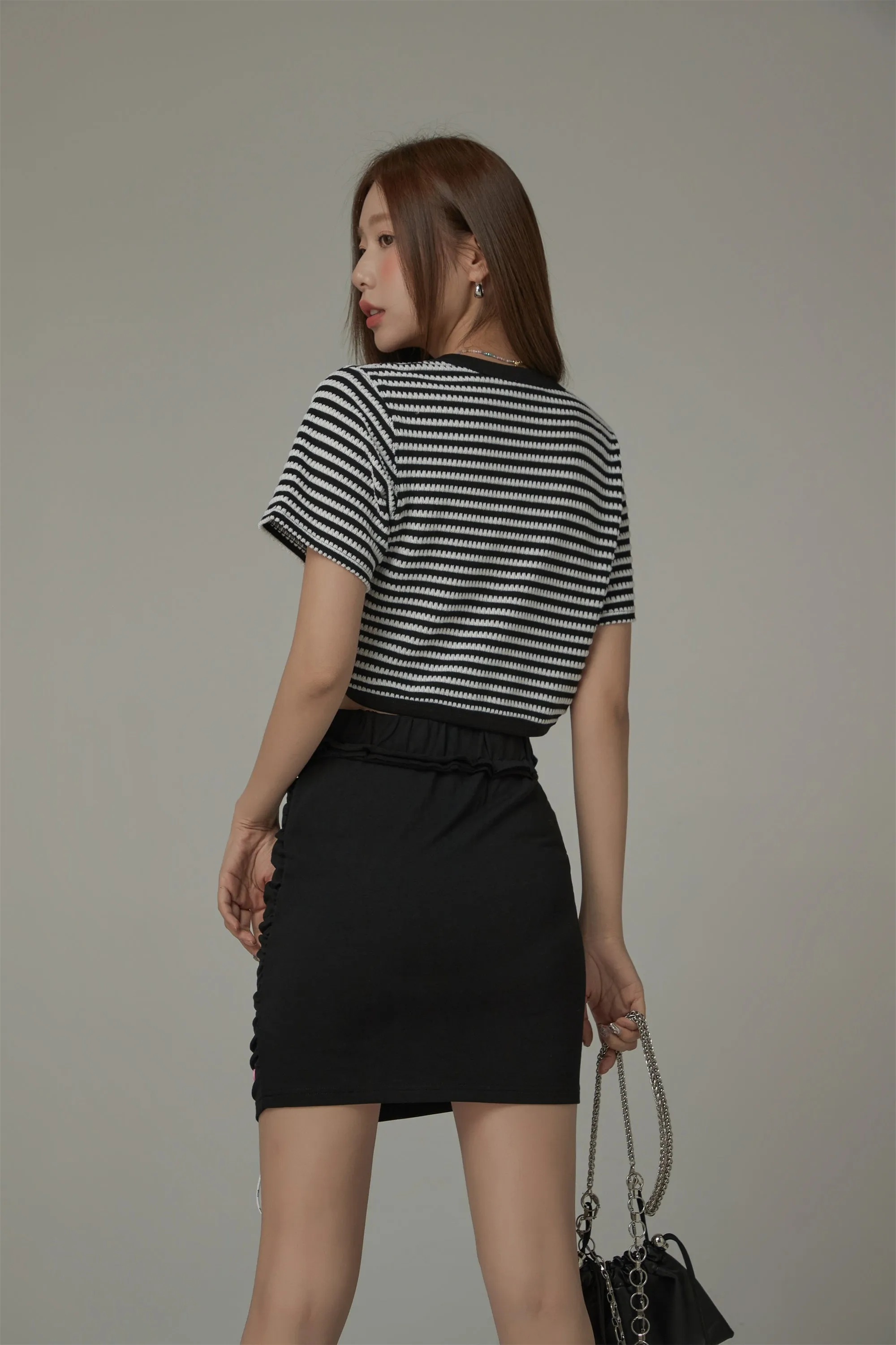 Striped Short Sleeve Knit Cardigan