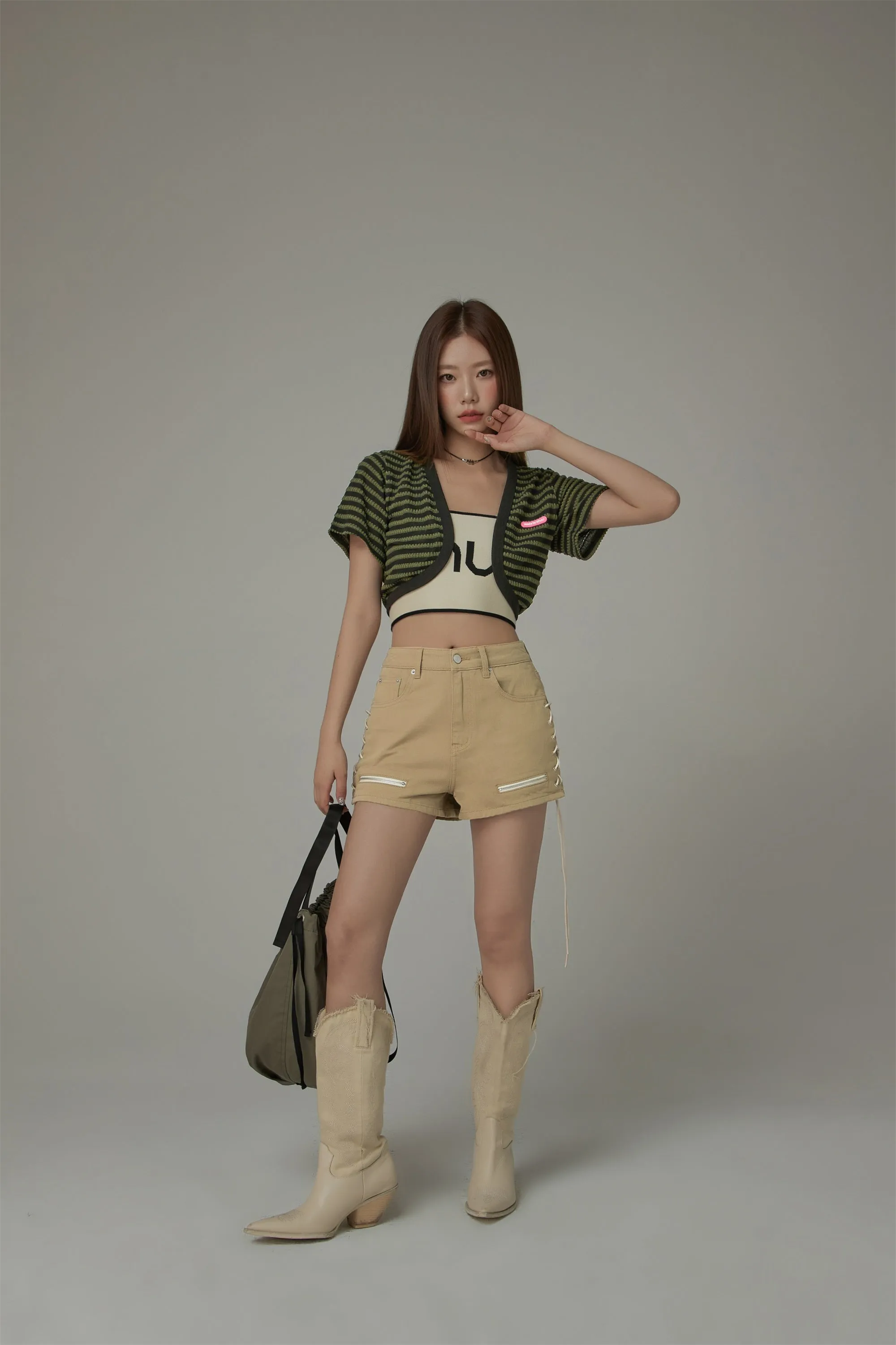 Striped Short Sleeve Knit Cardigan