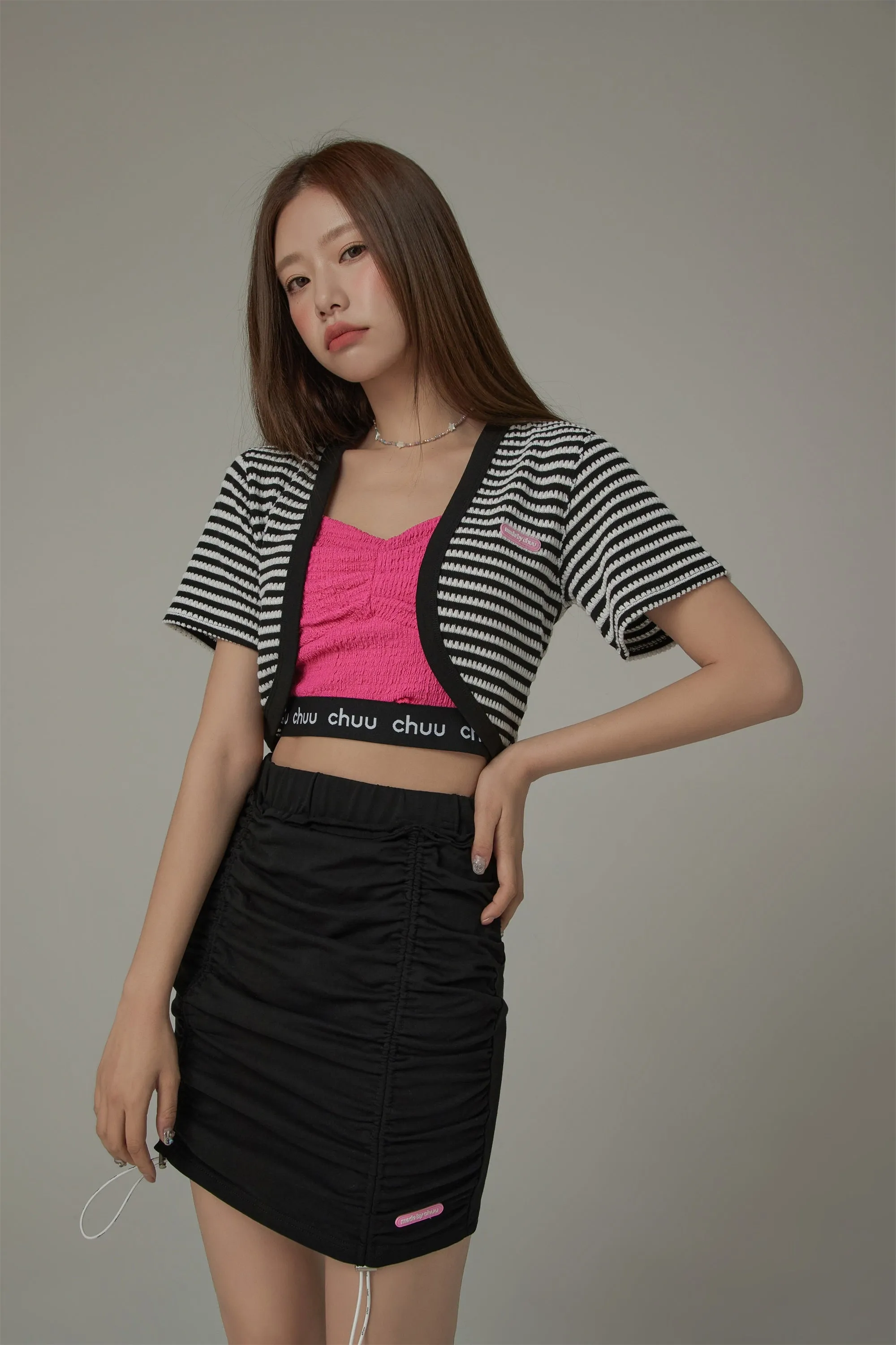Striped Short Sleeve Knit Cardigan