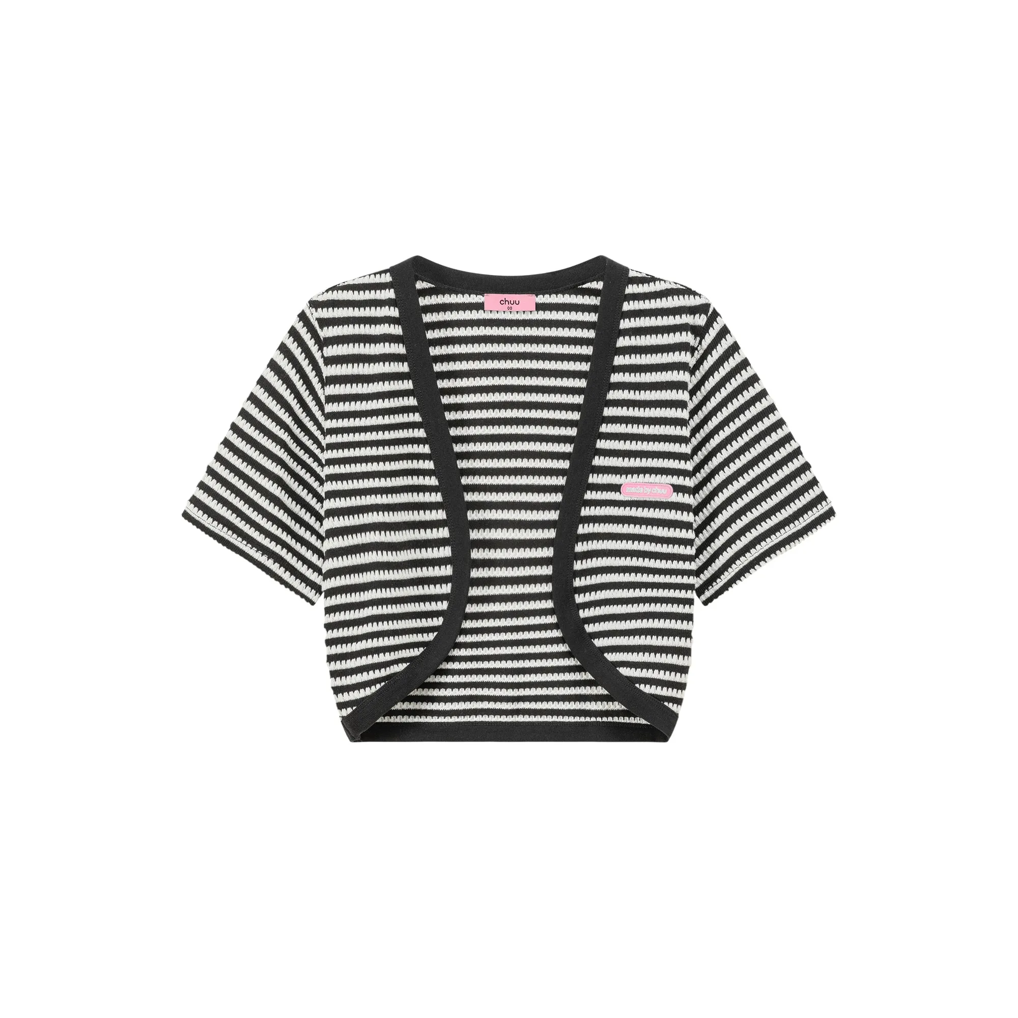 Striped Short Sleeve Knit Cardigan