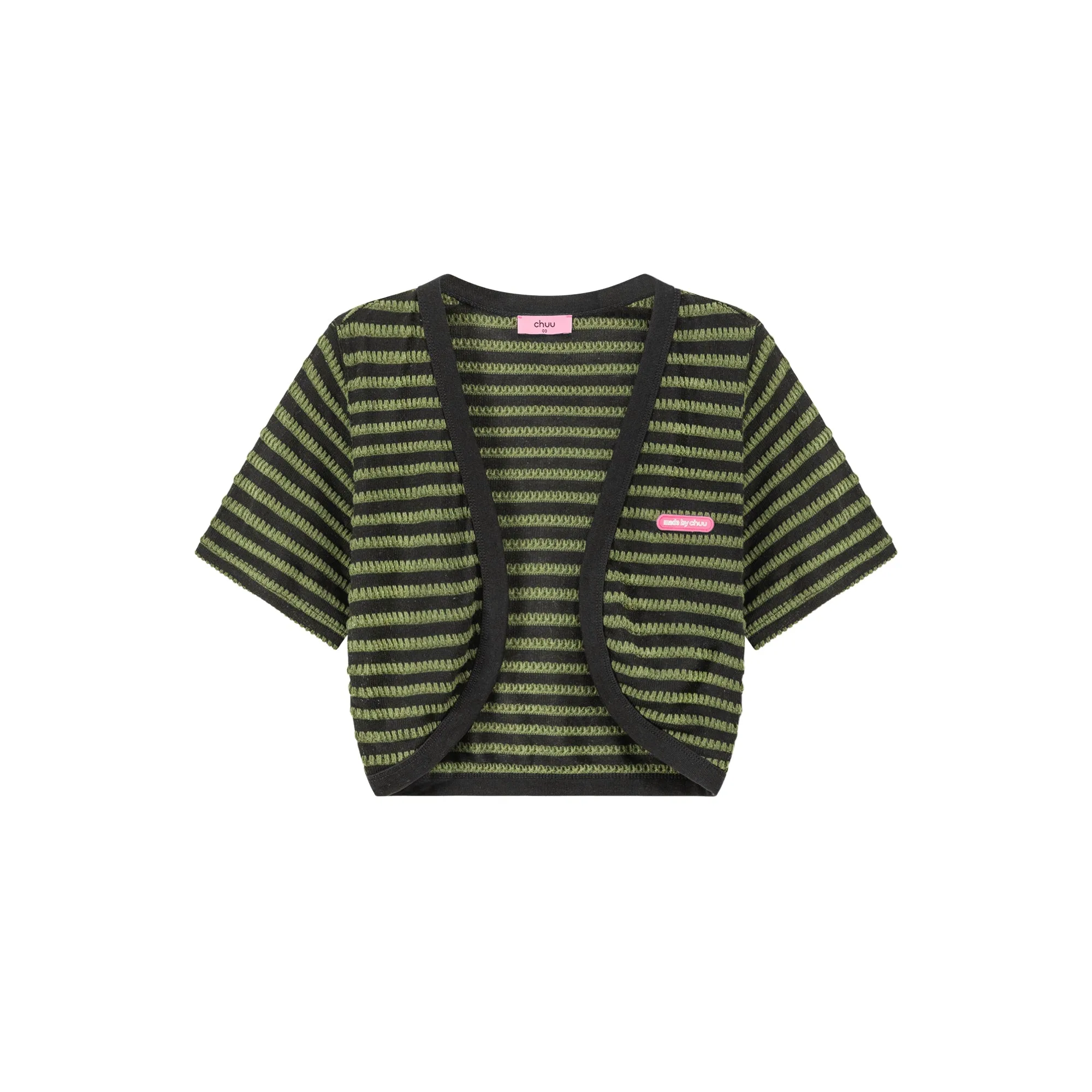 Striped Short Sleeve Knit Cardigan