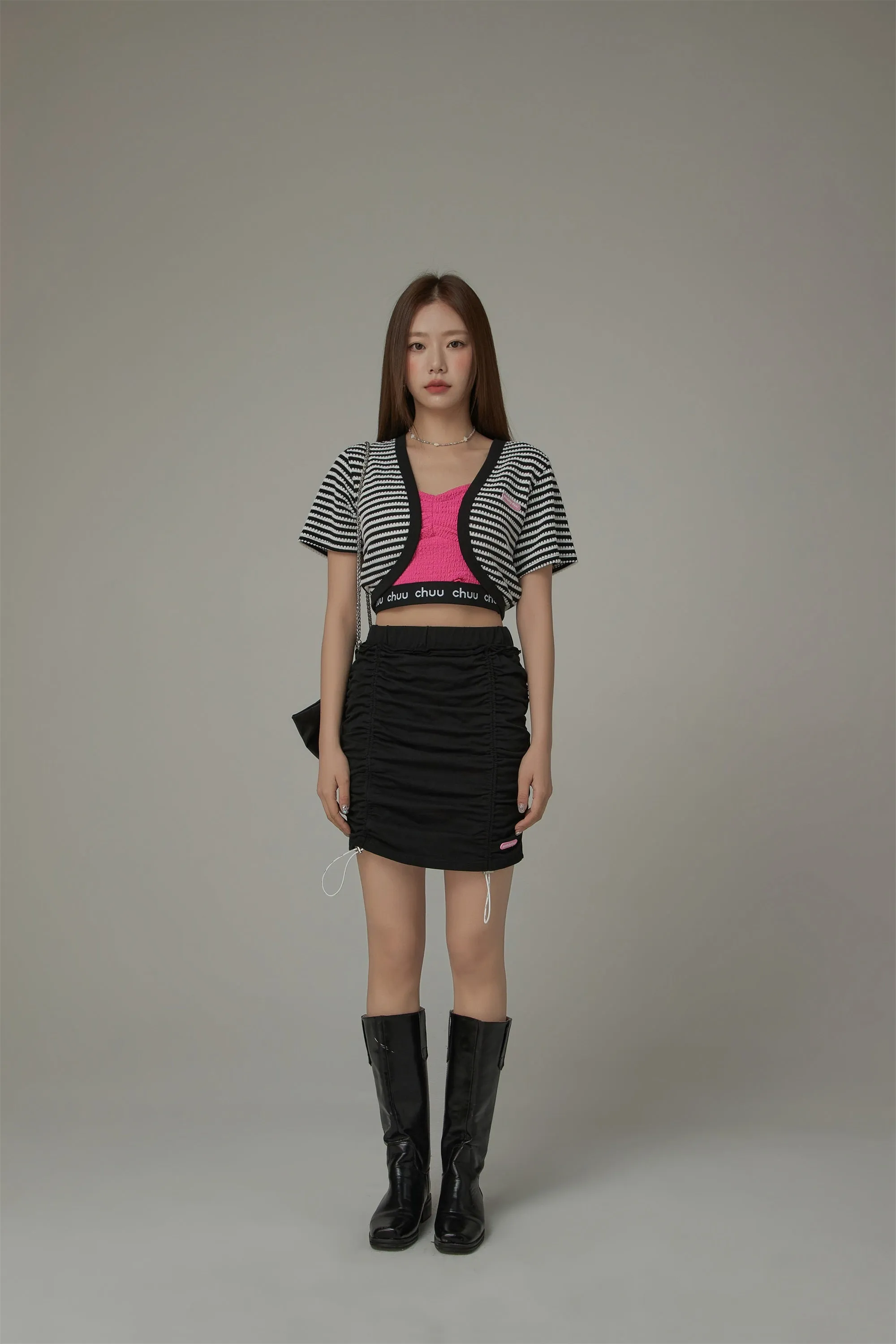 Striped Short Sleeve Knit Cardigan