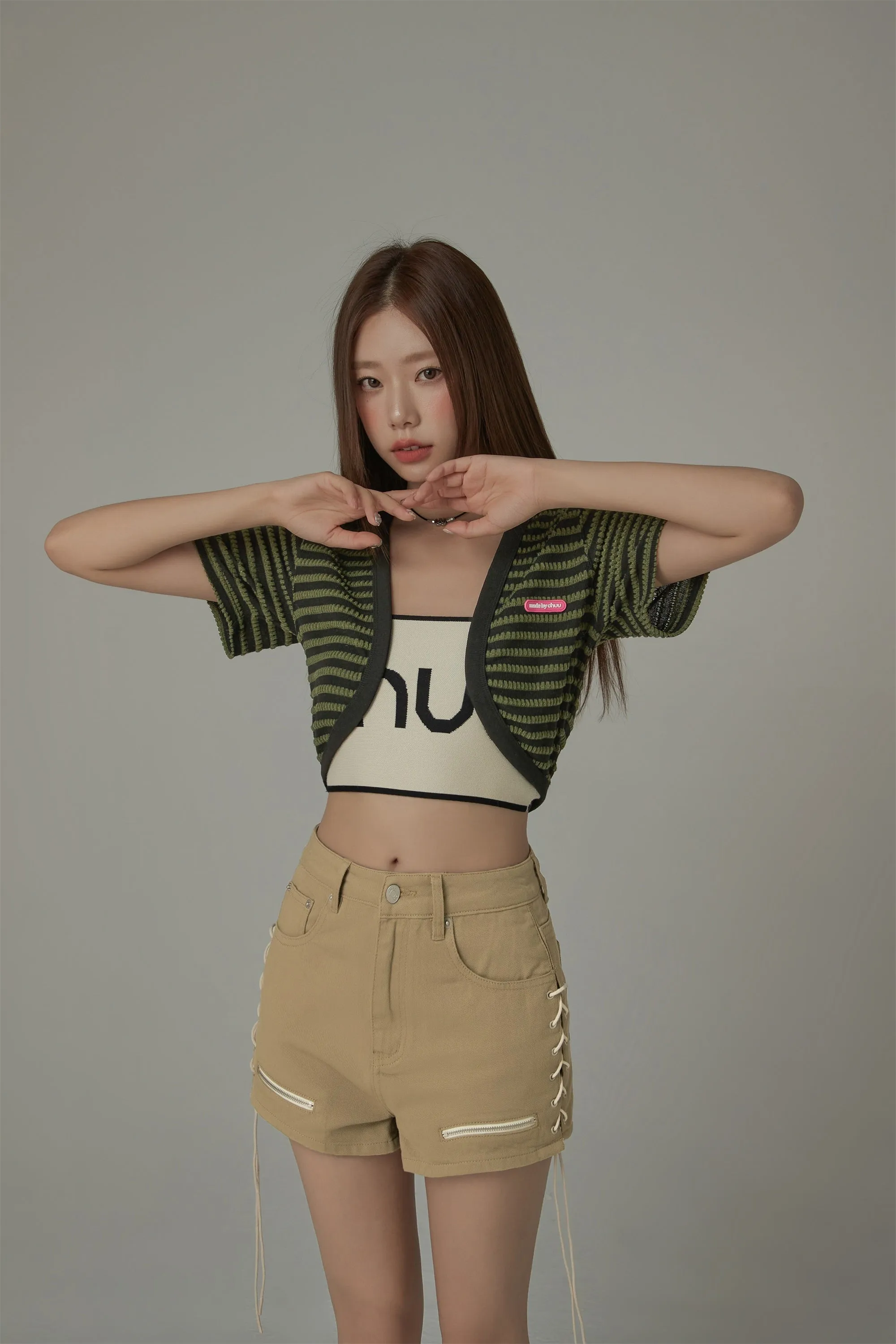 Striped Short Sleeve Knit Cardigan