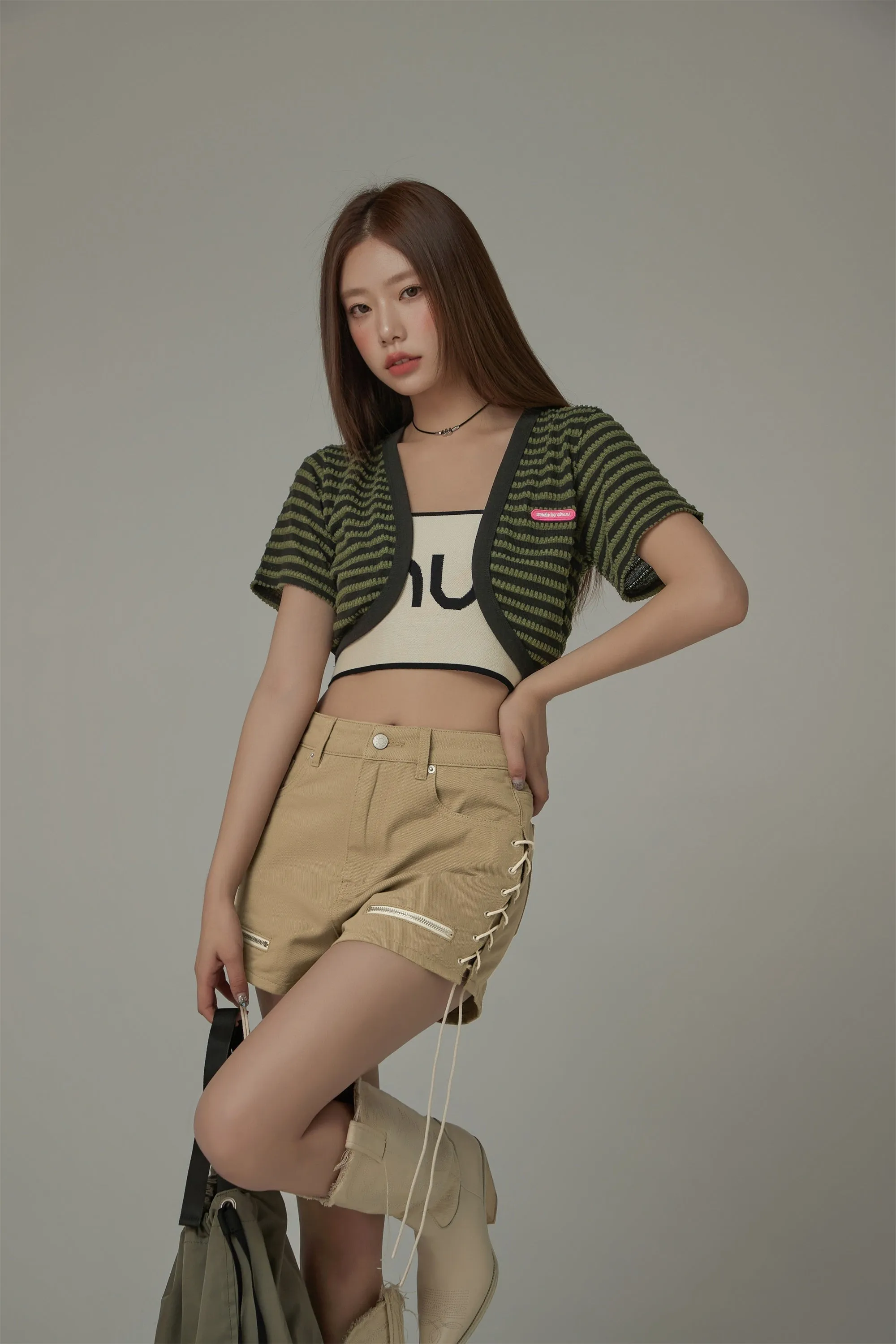 Striped Short Sleeve Knit Cardigan