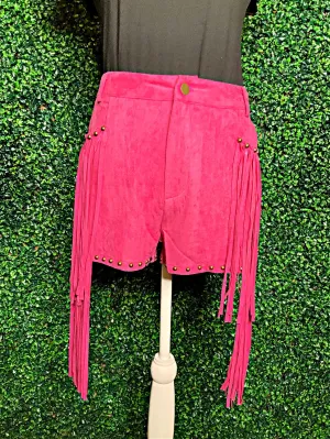 Suede Studded Fringe Shorts