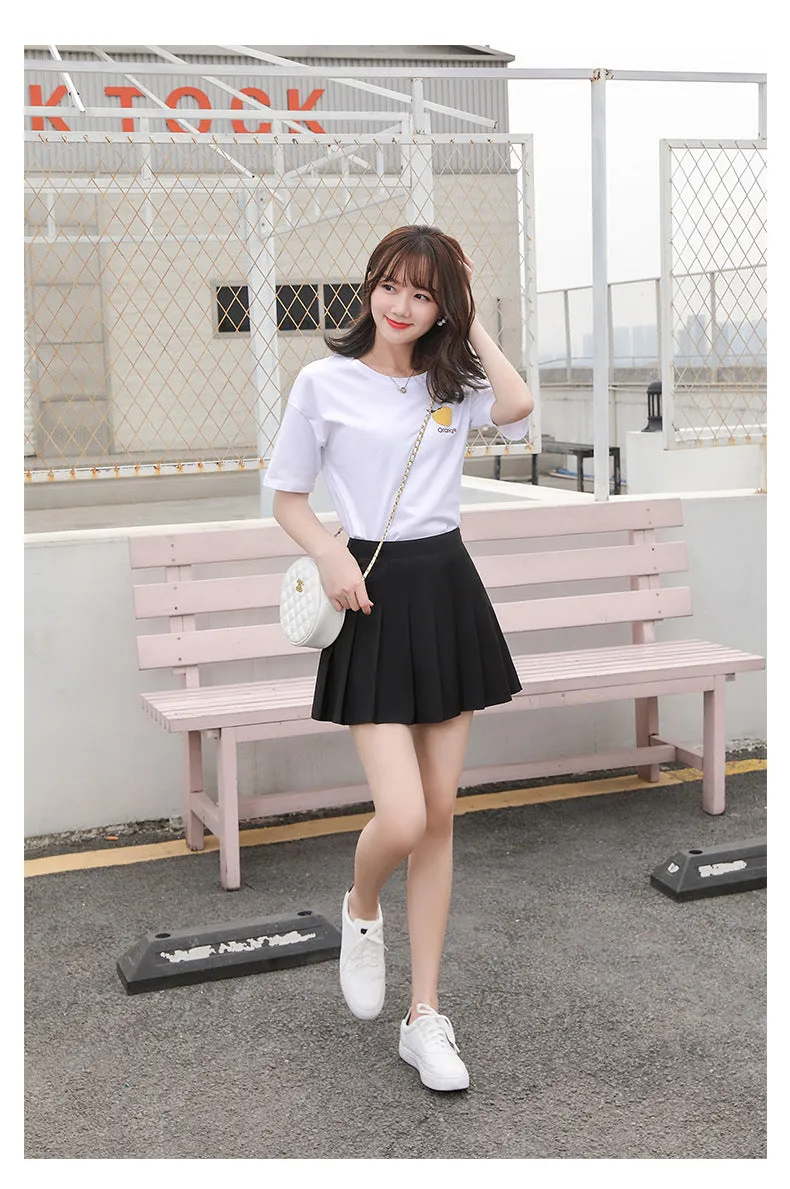 Suits Fabric High Waist Pleated Women Summer Skirt A-Line Slim-Look Anti-Exposed Black