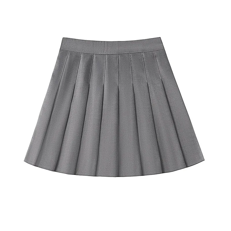 Suits Fabric High Waist Pleated Women Summer Skirt A-Line Slim-Look Anti-Exposed Black