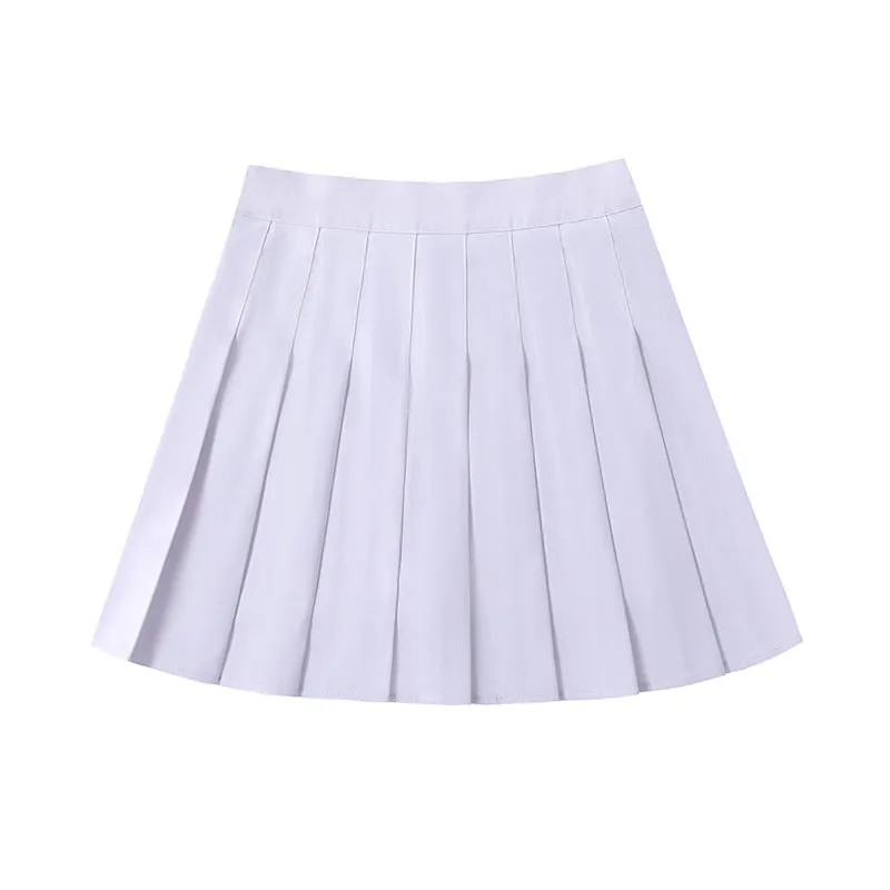 Suits Fabric High Waist Pleated Women Summer Skirt A-Line Slim-Look Anti-Exposed Black