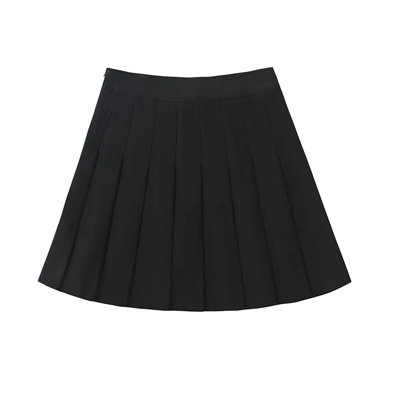 Suits Fabric High Waist Pleated Women Summer Skirt A-Line Slim-Look Anti-Exposed Black