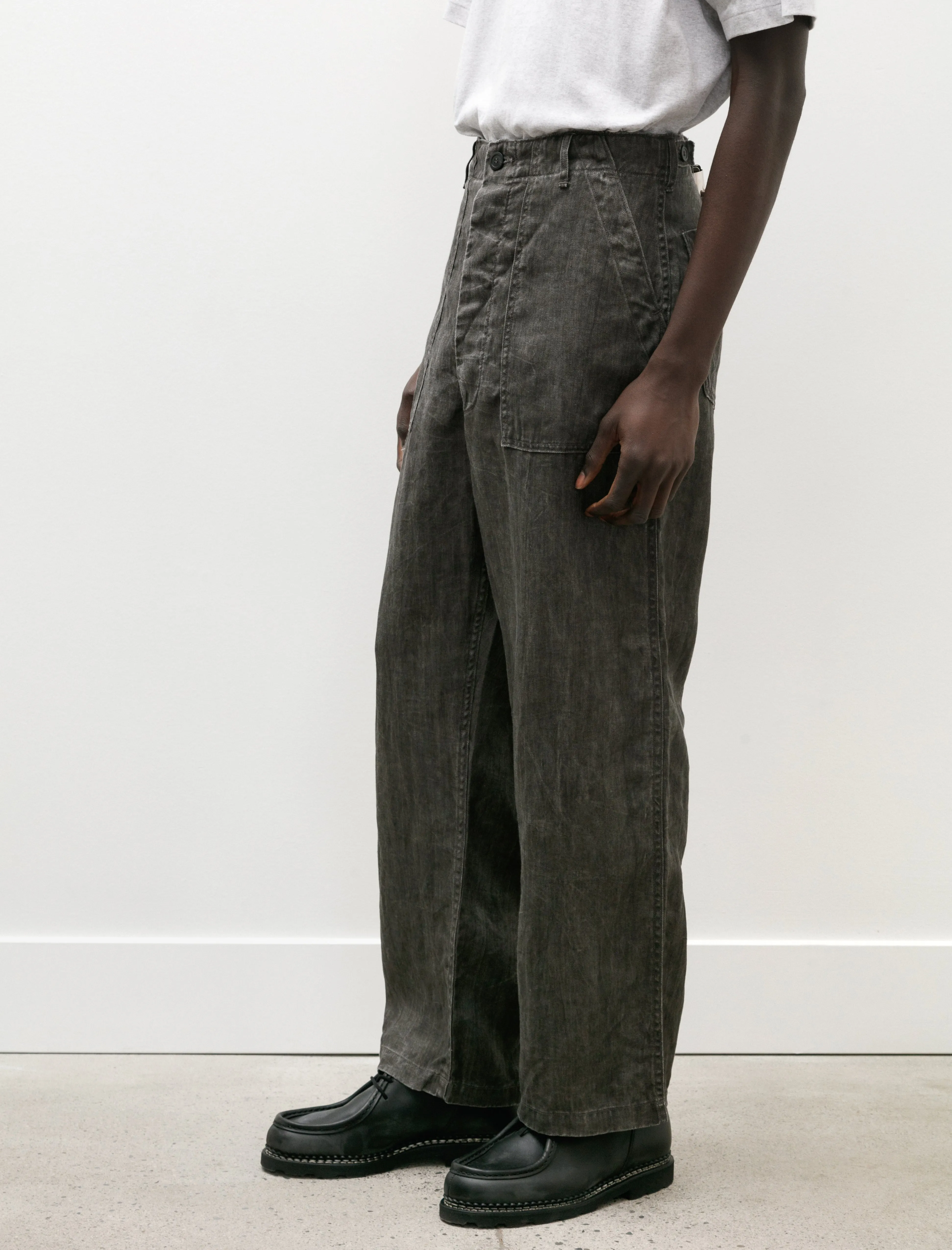 Sumi Dyed Linen Summer Fatigue Pants Charcoal