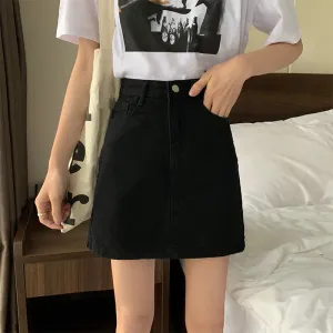 Summer Black Denim Skirt Women Korean Trendy A-Line High Waist Slim Look Hip Flattering Skirt