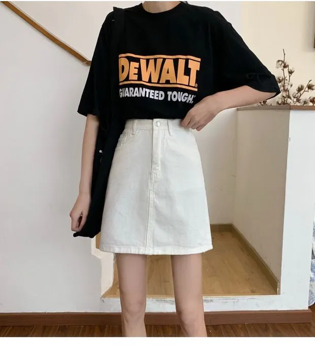 Summer Black Denim Skirt Women Korean Trendy A-Line High Waist Slim Look Hip Flattering Skirt