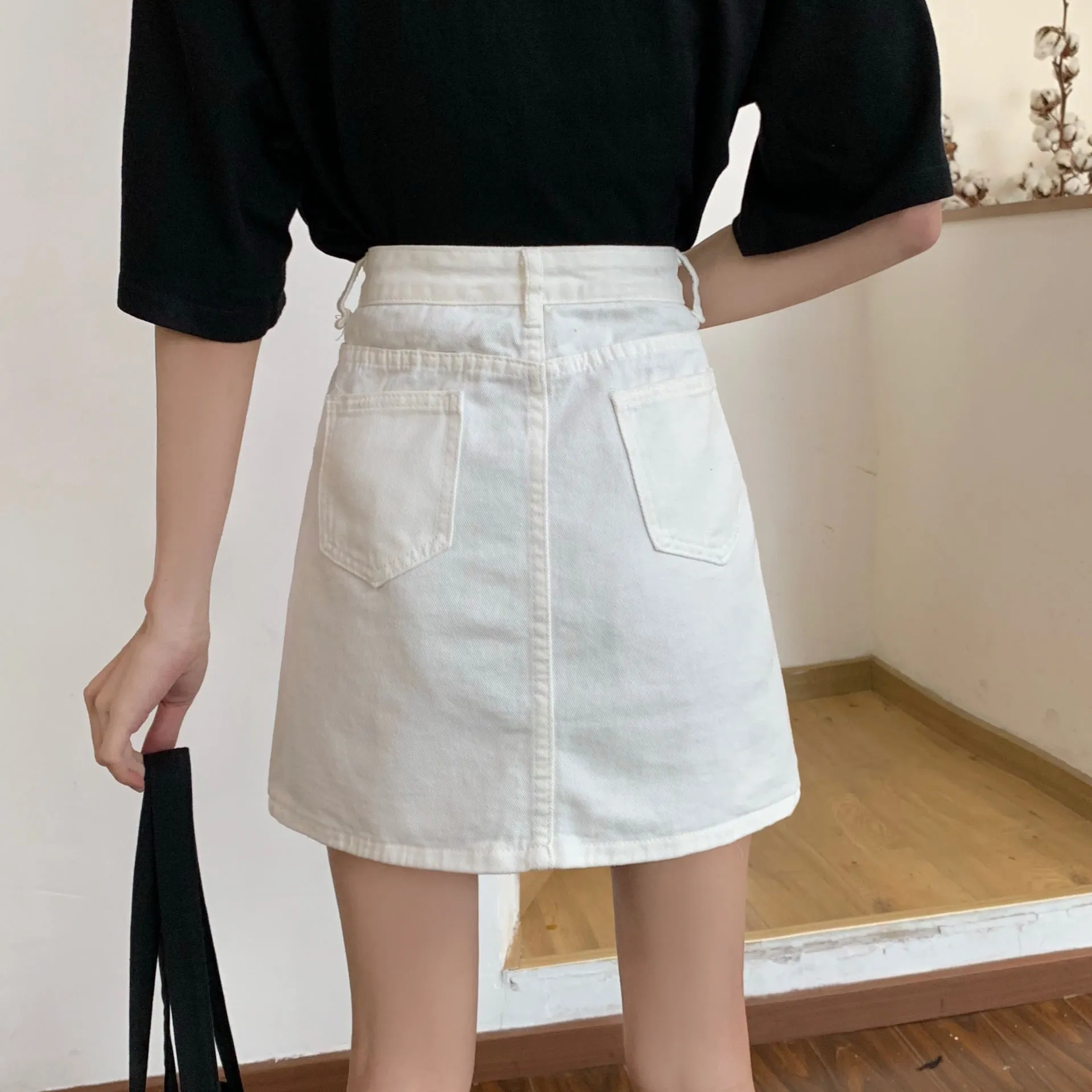 Summer Black Denim Skirt Women Korean Trendy A-Line High Waist Slim Look Hip Flattering Skirt