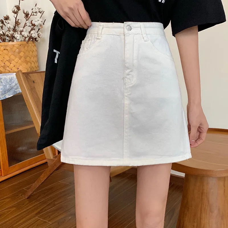 Summer Black Denim Skirt Women Korean Trendy A-Line High Waist Slim Look Hip Flattering Skirt