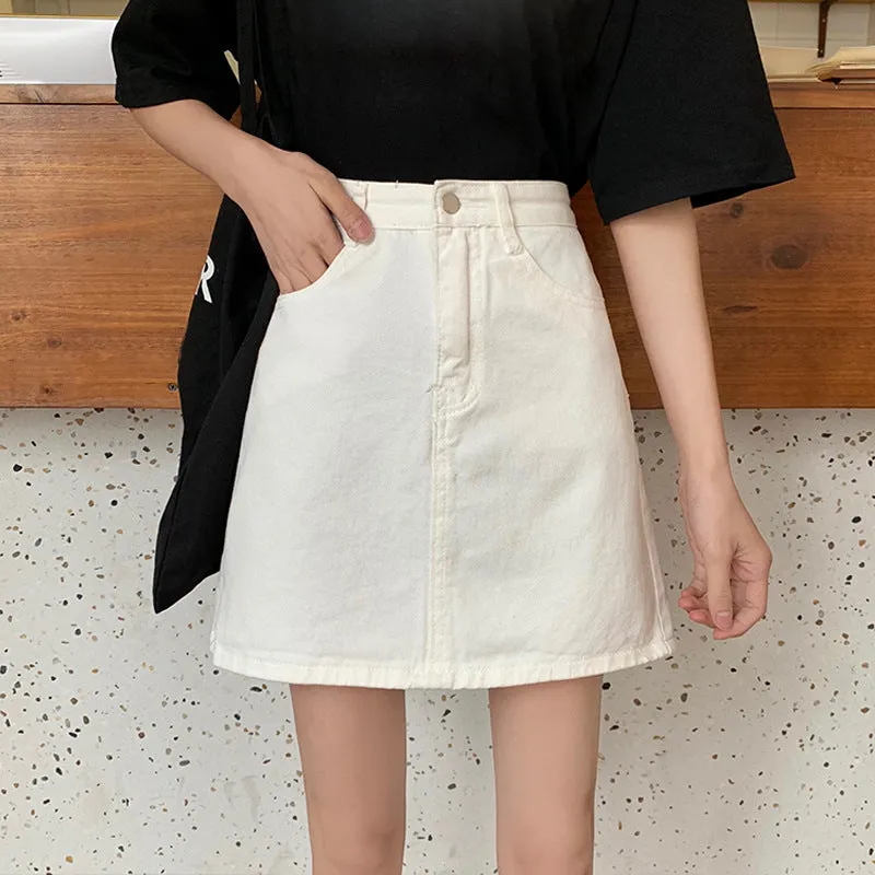 Summer Black Denim Skirt Women Korean Trendy A-Line High Waist Slim Look Hip Flattering Skirt