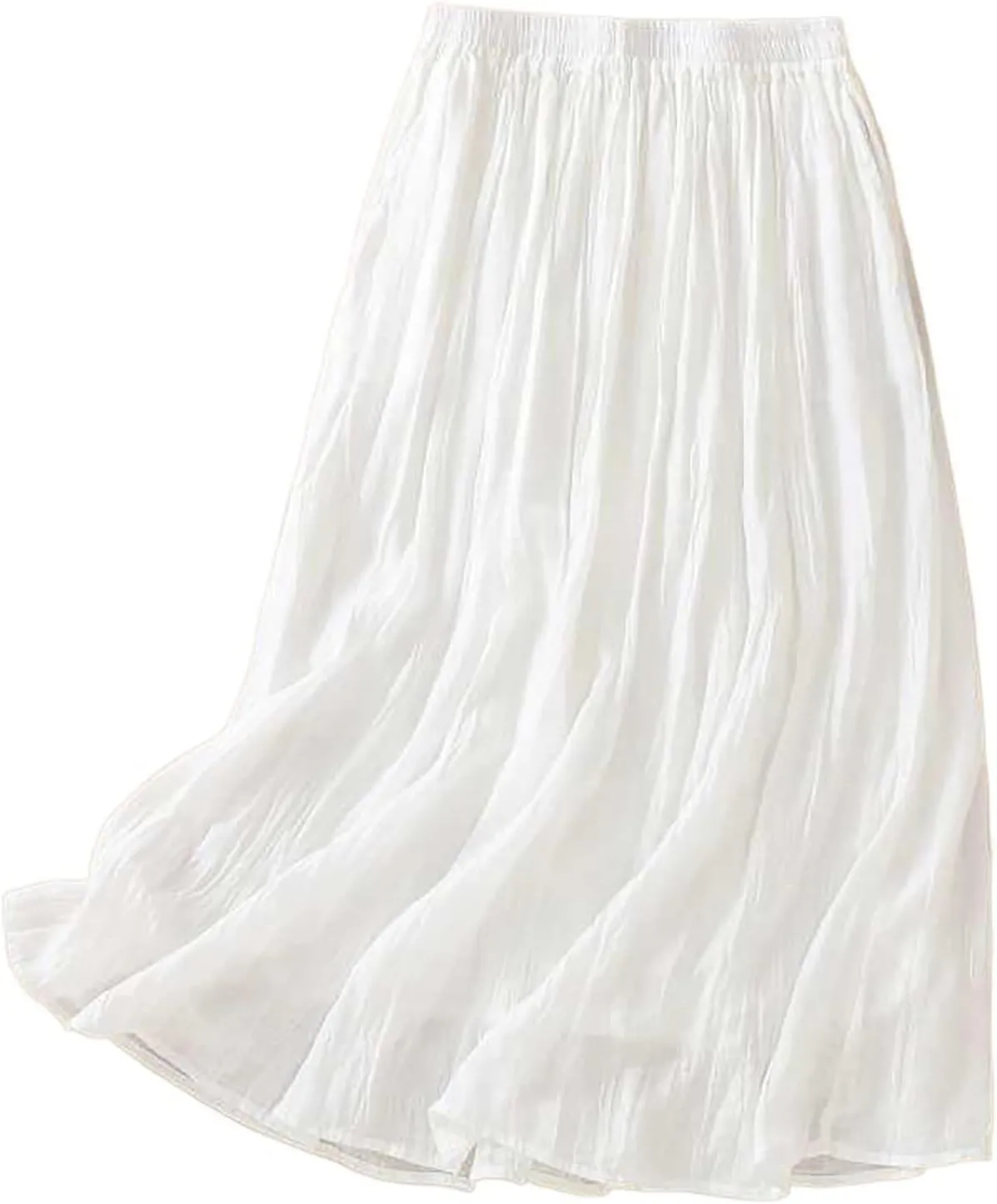 Summer Cotton Linen Skirts for Women Solid Color Elastic Waist Cotton Skirt Ladies Elegant Long Maxi Skirts 2025