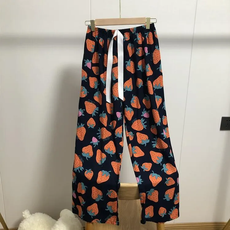 Summer Cotton Plus Size Loose High Waist Women Pajamas Pants Long Wide Leg Ankle-Length Outdoor Sleepwear