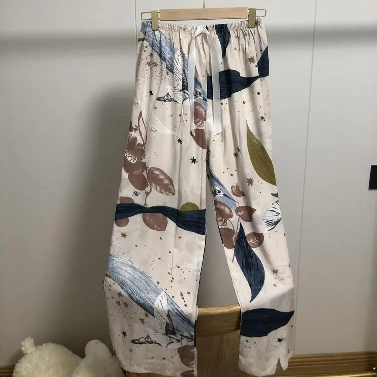 Summer Cotton Plus Size Loose High Waist Women Pajamas Pants Long Wide Leg Ankle-Length Outdoor Sleepwear