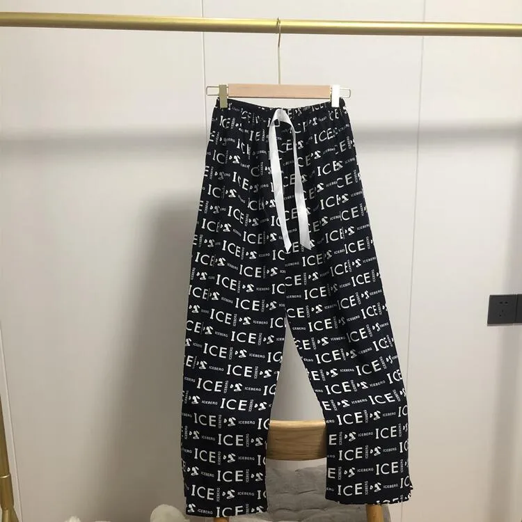 Summer Cotton Plus Size Loose High Waist Women Pajamas Pants Long Wide Leg Ankle-Length Outdoor Sleepwear