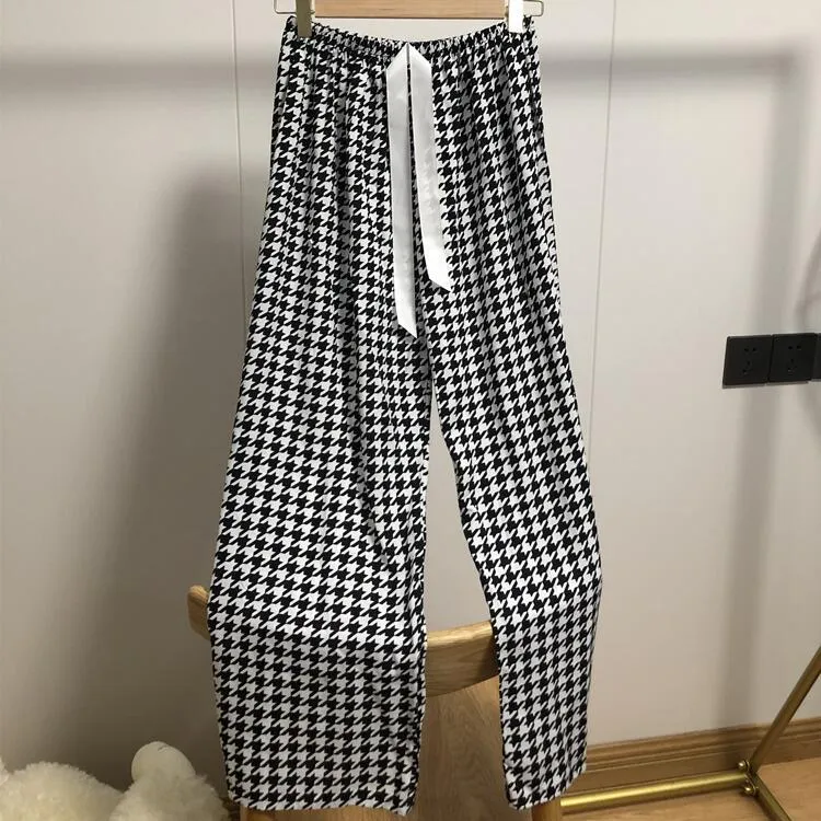 Summer Cotton Plus Size Loose High Waist Women Pajamas Pants Long Wide Leg Ankle-Length Outdoor Sleepwear