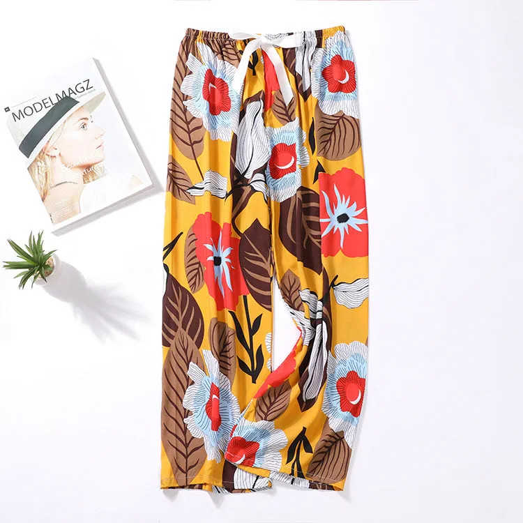 Summer Cotton Plus Size Loose High Waist Women Pajamas Pants Long Wide Leg Ankle-Length Outdoor Sleepwear