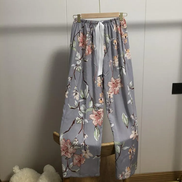 Summer Cotton Plus Size Loose High Waist Women Pajamas Pants Long Wide Leg Ankle-Length Outdoor Sleepwear