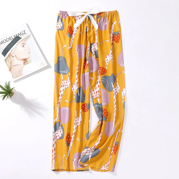 Summer Cotton Plus Size Loose High Waist Women Pajamas Pants Long Wide Leg Ankle-Length Outdoor Sleepwear