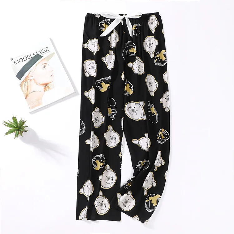 Summer Cotton Plus Size Loose High Waist Women Pajamas Pants Long Wide Leg Ankle-Length Outdoor Sleepwear