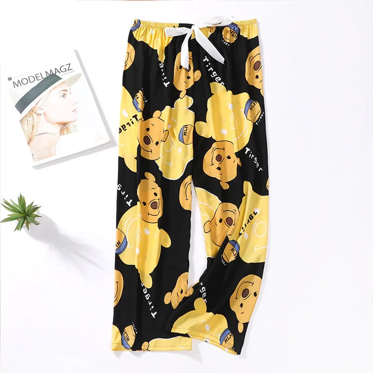 Summer Cotton Plus Size Loose High Waist Women Pajamas Pants Long Wide Leg Ankle-Length Outdoor Sleepwear