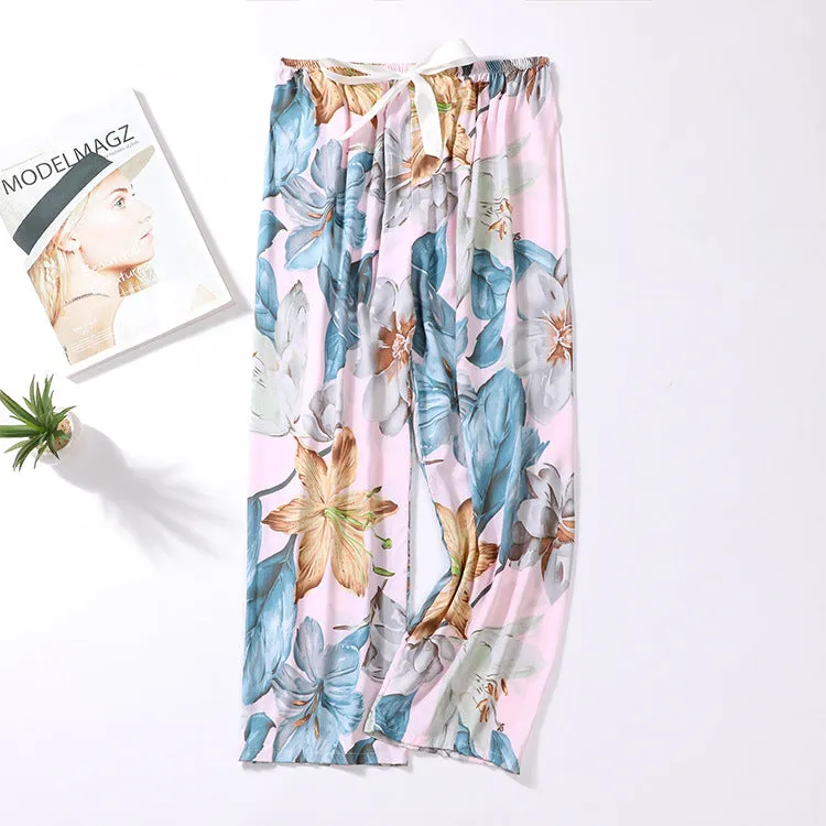 Summer Cotton Plus Size Loose High Waist Women Pajamas Pants Long Wide Leg Ankle-Length Outdoor Sleepwear