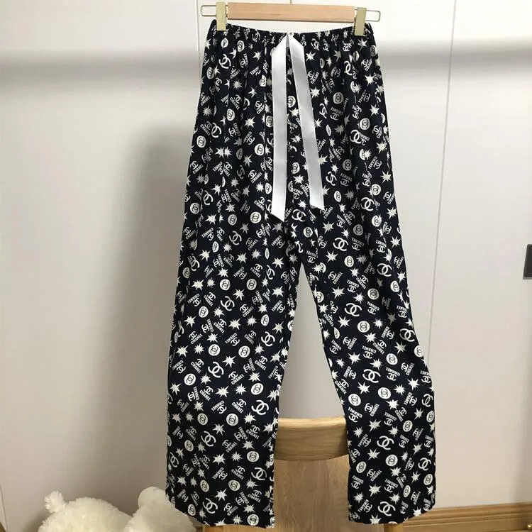 Summer Cotton Plus Size Loose High Waist Women Pajamas Pants Long Wide Leg Ankle-Length Outdoor Sleepwear