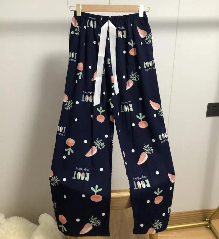 Summer Cotton Plus Size Loose High Waist Women Pajamas Pants Long Wide Leg Ankle-Length Outdoor Sleepwear