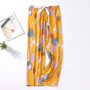 Summer Cotton Plus Size Loose High Waist Women Pajamas Pants Long Wide Leg Ankle-Length Outdoor Sleepwear