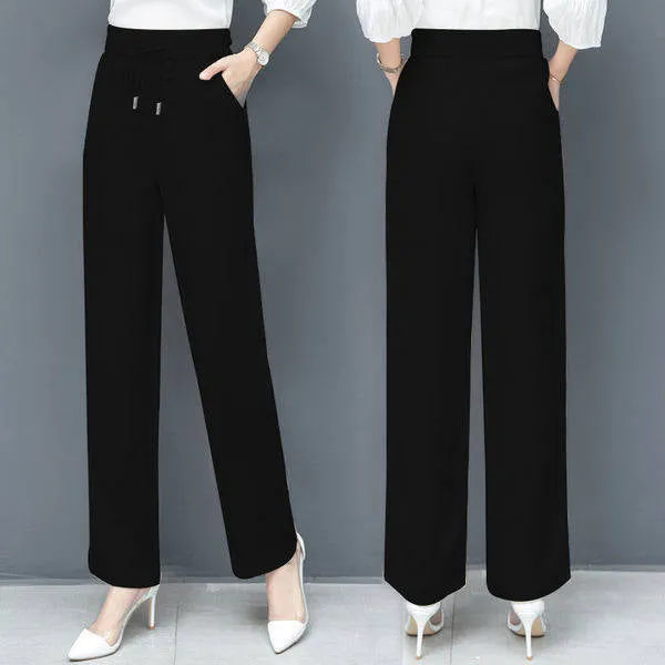 Summer Denim Wide Leg Pants Women Drape Straight Ice Silk Loose Thin Casual Pants