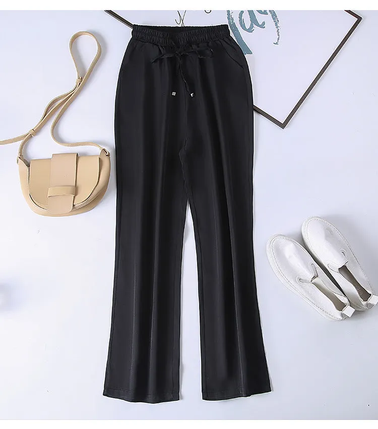 Summer Denim Wide Leg Pants Women Drape Straight Ice Silk Loose Thin Casual Pants