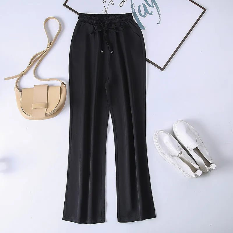 Summer Denim Wide Leg Pants Women Drape Straight Ice Silk Loose Thin Casual Pants